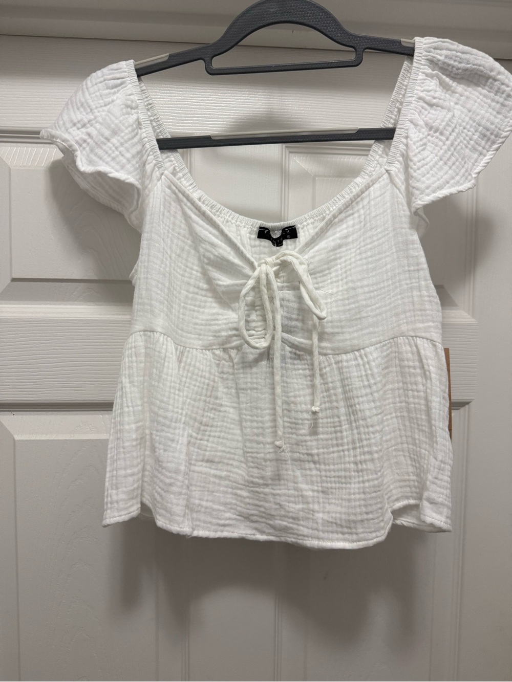 Final Touch White Tie-Front Gauze Crop Top